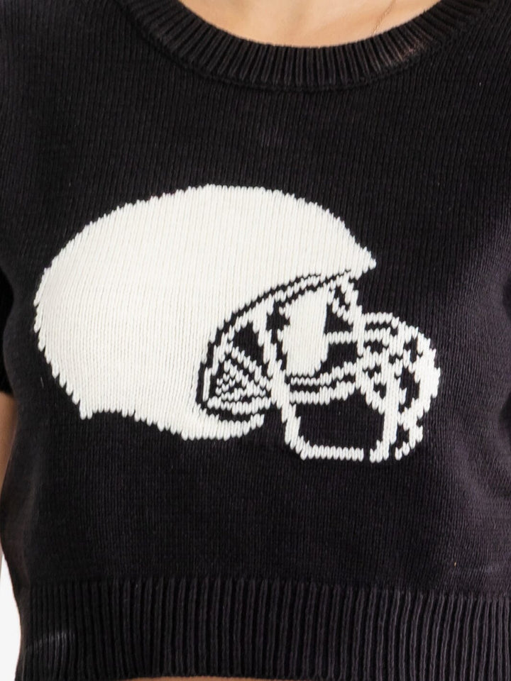 WOMEN'S SHORT SLEEVE FOOTBALL GRAPHIC KNIT SWEATER TOP