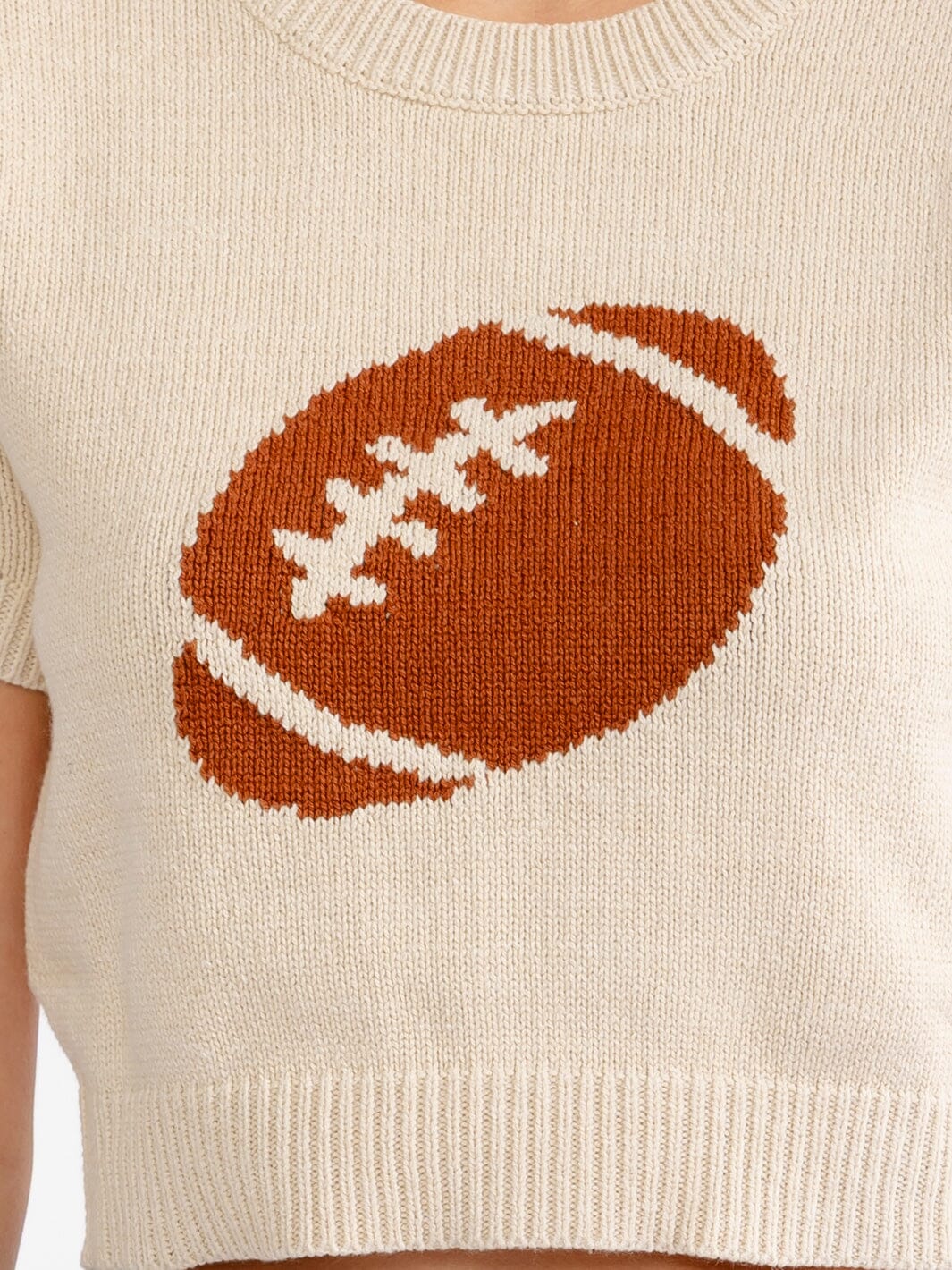 WOMEN'S SHORT SLEEVE FOOTBALL GRAPHIC KNIT SWEATER TOP