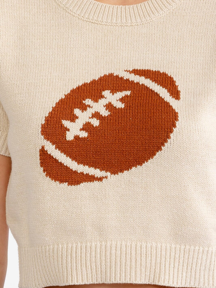 WOMEN'S SHORT SLEEVE FOOTBALL GRAPHIC KNIT SWEATER TOP