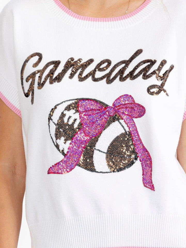 WOMEN'S SHORT SLEEVE GAMEDAY GRAPHIC KNIT SWEATER TOP