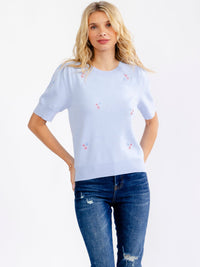 WOMEN'S SHORT SLEEVE STARS STITCHED DETAILED BLOUSE
