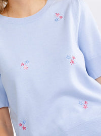 WOMEN'S SHORT SLEEVE STARS STITCHED DETAILED BLOUSE