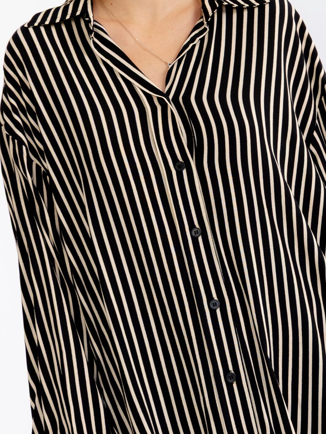 WOMEN'S LONG SLEEVE BUTTON UP COLORBLOCK STRIPES TUNIC
