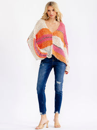 WOMEN'S LONG SLEEVE V-NECK COLORBLOCK KNIT SWEATER TOP