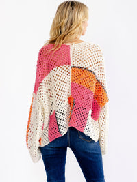 WOMEN'S LONG SLEEVE V-NECK COLORBLOCK KNIT SWEATER TOP