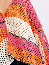 WOMEN'S LONG SLEEVE V-NECK COLORBLOCK KNIT SWEATER TOP