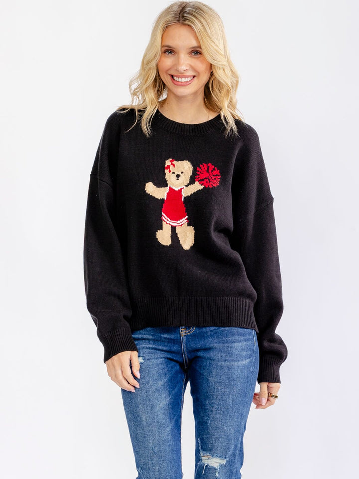 WOMEN'S LONG SLEEVE CREW NECK TEDDY BEAR GRAPHIC PULLOVER SWEATER