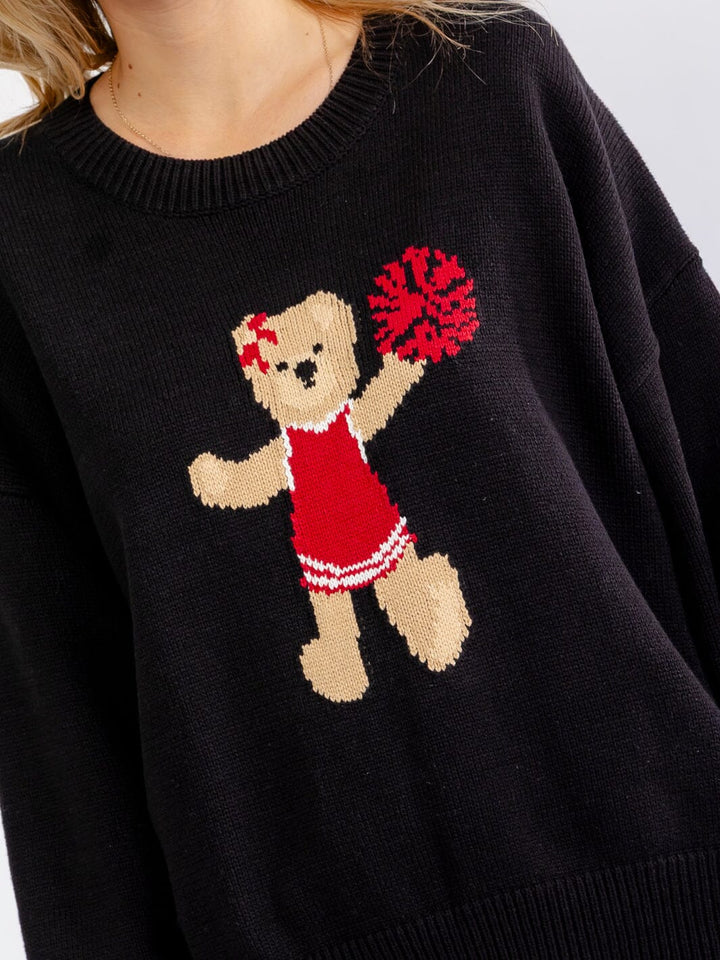 WOMEN'S LONG SLEEVE CREW NECK TEDDY BEAR GRAPHIC PULLOVER SWEATER