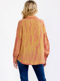 WOMEN'S LONG SLEEVE BUTTON UP TIE DYE BLOUSE