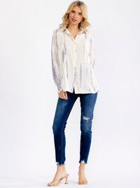 WOMEN'S LONG SLEEVE BUTTON UP TIE DYE BLOUSE