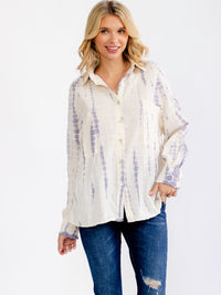 WOMEN'S LONG SLEEVE BUTTON UP TIE DYE BLOUSE