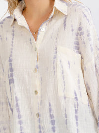 WOMEN'S LONG SLEEVE BUTTON UP TIE DYE BLOUSE