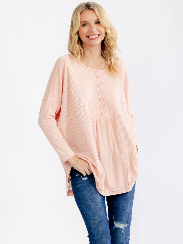 WOMEN'S LONG SLEEVE BUTTON UP HIGH-LOW OVERSIZED CONTRAST TOP