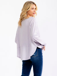 WOMEN'S LONG SLEEVE BUTTON UP HIGH-LOW OVERSIZED WAFFLE TOP