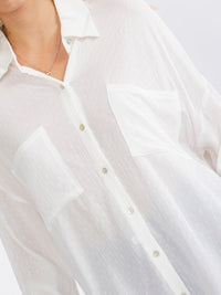 WOMEN'S LONG SLEEVE BUTTON UP FRONT POCKETS HIGH-LOW OVERSIZED SHIRT