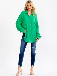 WOMEN'S LONG SLEEVE BUTTON UP FRONT POCKETS HIGH-LOW OVERSIZED SHIRT