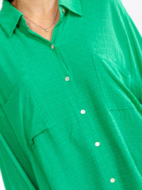 WOMEN'S LONG SLEEVE BUTTON UP FRONT POCKETS HIGH-LOW OVERSIZED SHIRT