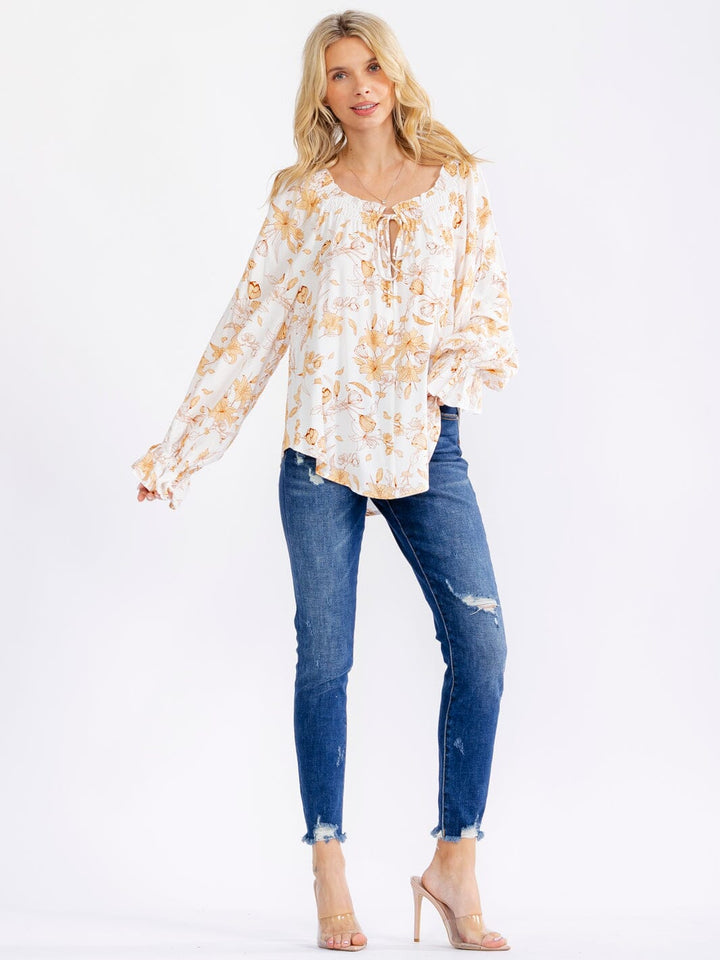 WOMEN'S LONG SLEEVE V-NECK FLORAL BLOUSE