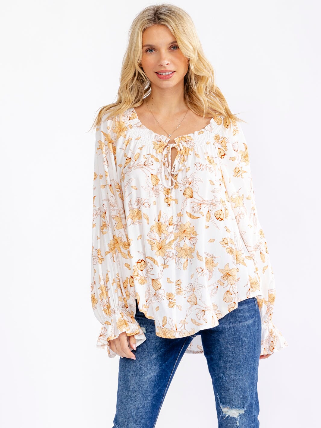 WOMEN'S LONG SLEEVE V-NECK FLORAL BLOUSE