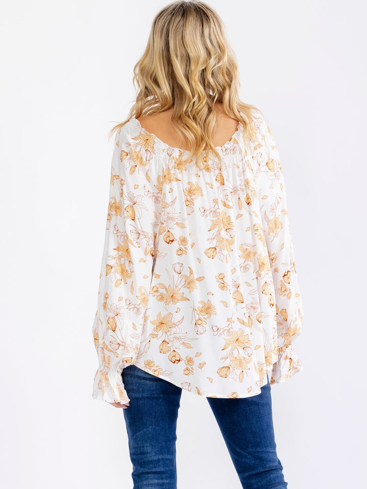 WOMEN'S LONG SLEEVE V-NECK FLORAL BLOUSE