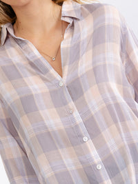 WOMEN'S LONG SLEEVE V-NECK BUTTON UP HIGH-LOW PLAID SHIRTS
