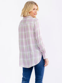 WOMEN'S LONG SLEEVE V-NECK BUTTON UP HIGH-LOW PLAID SHIRTS
