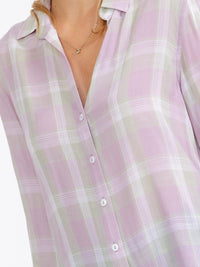 WOMEN'S LONG SLEEVE V-NECK BUTTON UP HIGH-LOW PLAID SHIRTS