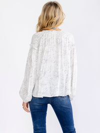 WOMEN'S LONG SLEEVE V-NECK BUTTON UP FLORAL BLOUSE