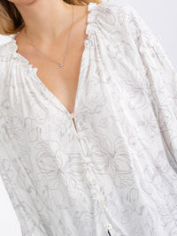 WOMEN'S LONG SLEEVE V-NECK BUTTON UP FLORAL BLOUSE