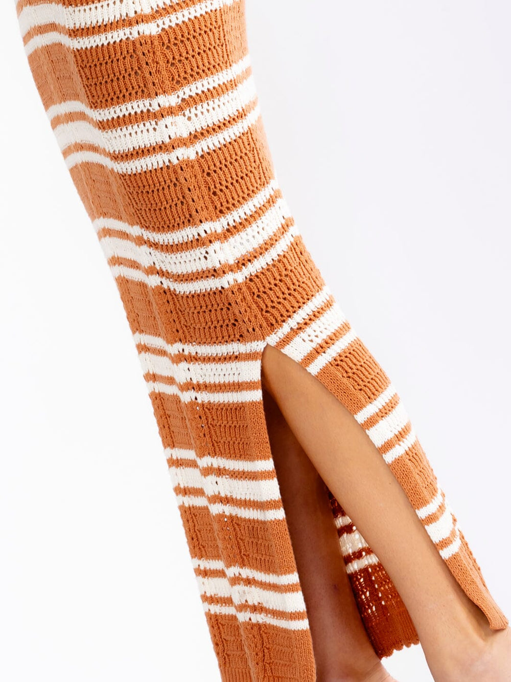 WOMEN'S SLEEVELESS SIDE SLIT BODYCON COLORBLOCK STRIPES KNIT MAXI DRESS