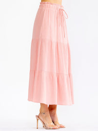 WOMEN'S ELASTIC WAIST FRONT POCKETS TIERED MAXI SKIRT