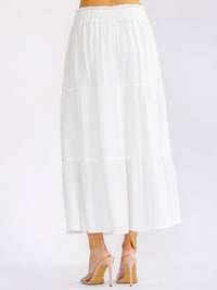 WOMEN'S ELASTIC WAIST FRONT POCKETS TIERED MAXI SKIRT