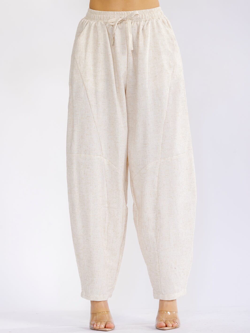 WOMEN'S ELASTIC WAIST FRONT POCKETS STRAIGHT LEG LINEN PANTS