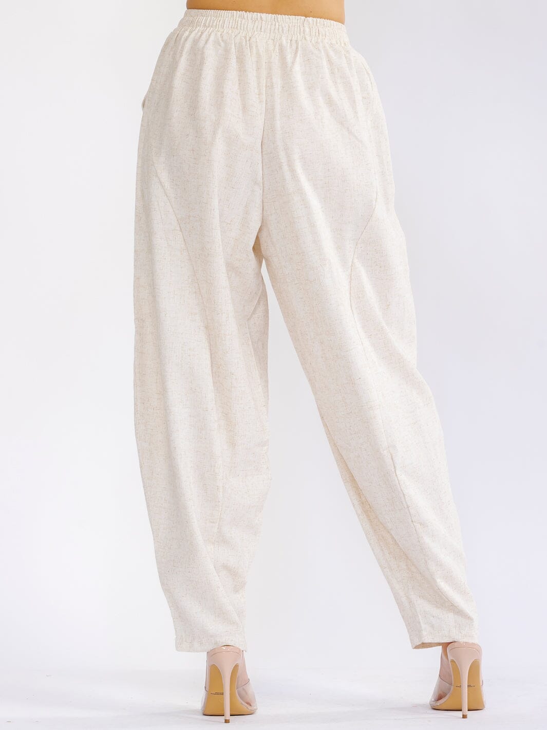 WOMEN'S ELASTIC WAIST FRONT POCKETS STRAIGHT LEG LINEN PANTS
