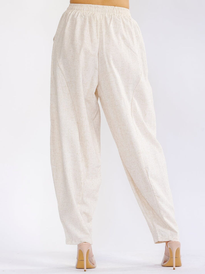 WOMEN'S ELASTIC WAIST FRONT POCKETS STRAIGHT LEG LINEN PANTS