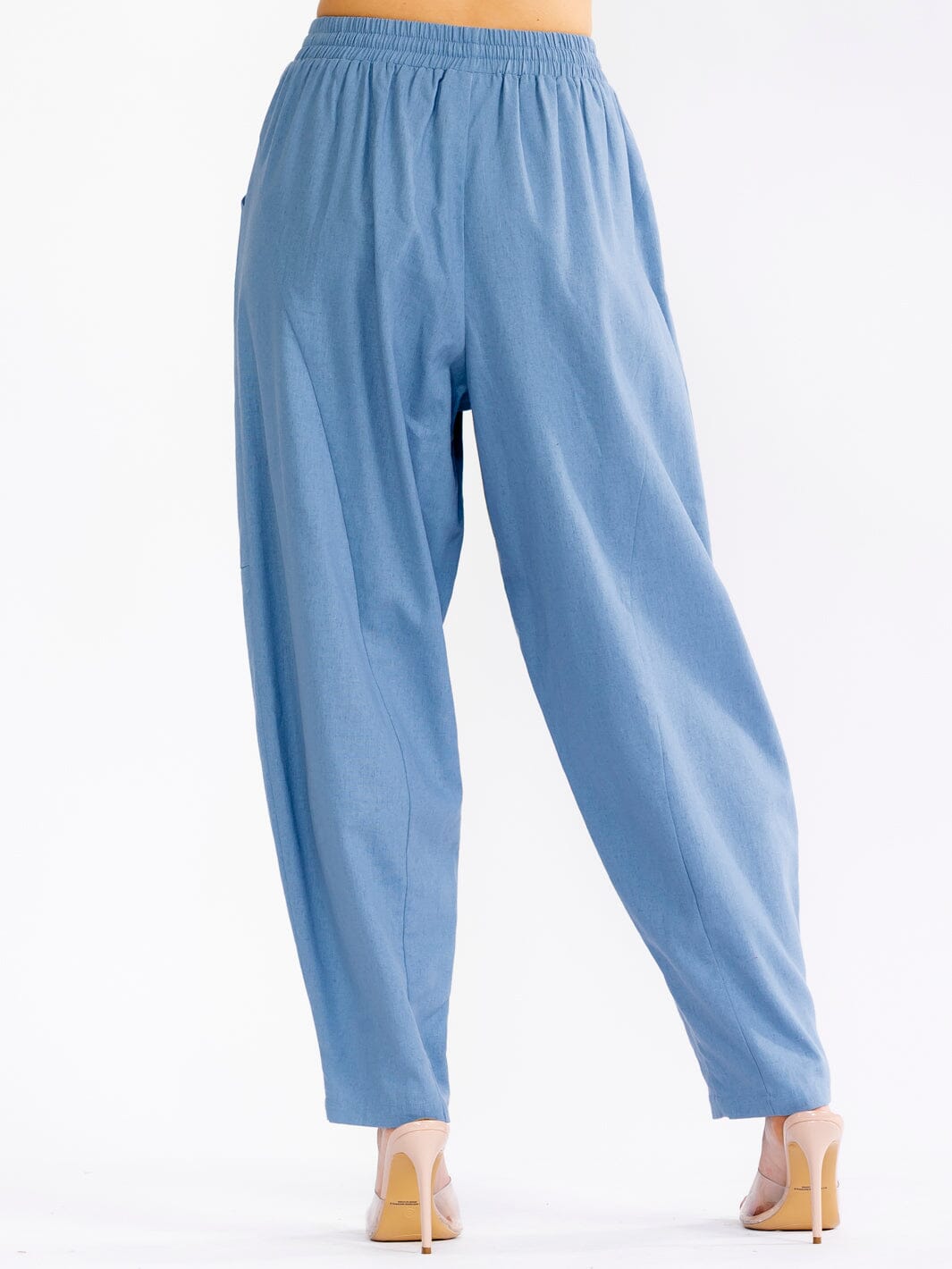WOMEN'S ELASTIC WAIST FRONT POCKETS STRAIGHT LEG LINEN PANTS