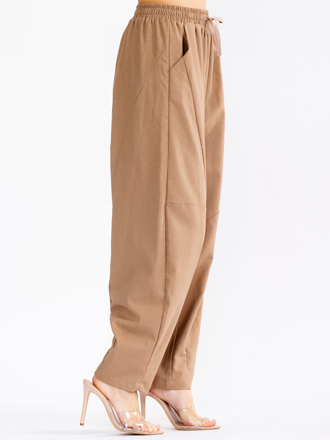 WOMEN'S ELASTIC WAIST FRONT POCKETS STRAIGHT LEG LINEN PANTS