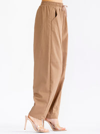 WOMEN'S ELASTIC WAIST FRONT POCKETS STRAIGHT LEG LINEN PANTS