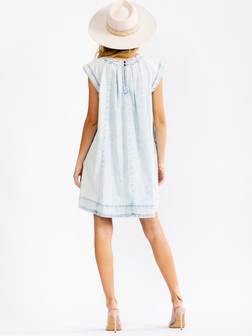 WOMEN'S SLEEVELESS FRONT POCKETS DENIM LOOSE FIT MINI DRESS