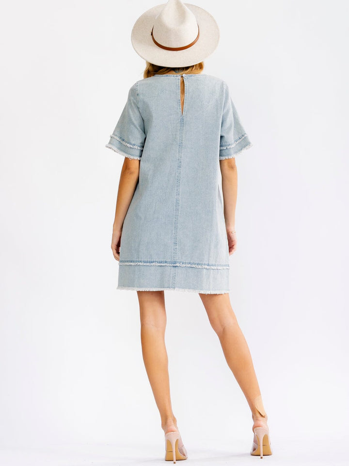 WOMEN'S SHORT SLEEVE DENIM LOOSE FIT MINI DRESS