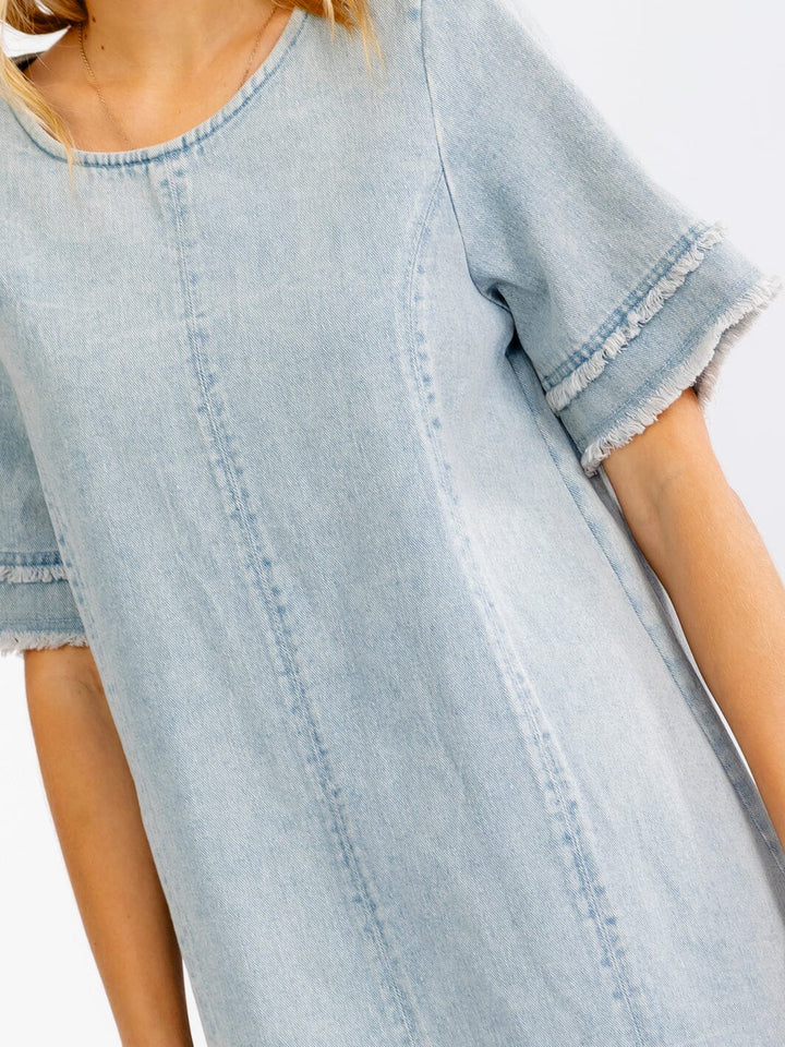 WOMEN'S SHORT SLEEVE DENIM LOOSE FIT MINI DRESS