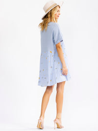 WOMEN'S SHORT SLEEVE FLORAL EMBROIDERY LOOSE FIT MINI DRESS