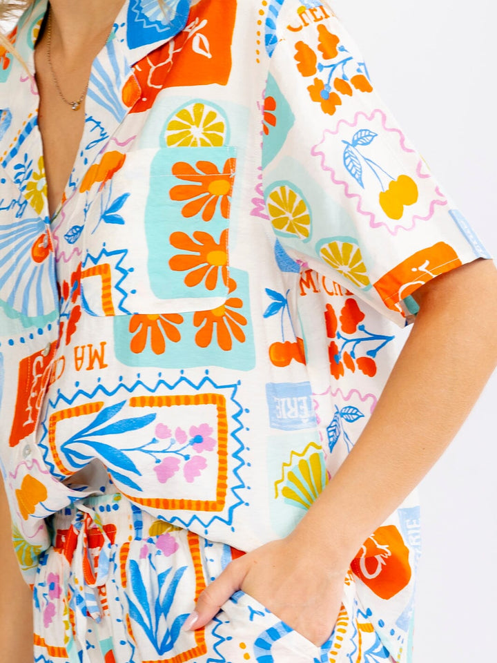 WOMEN'S SHORT SLEEVE BLOUSE & ELASTIC WAIST SHORTS MULTI PRINT 2PC. SET