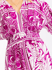 WOMEN'S SHORT SLEEVE V-NECK ELASTIC WAIST MULTI PRINT MAXI DRESS
