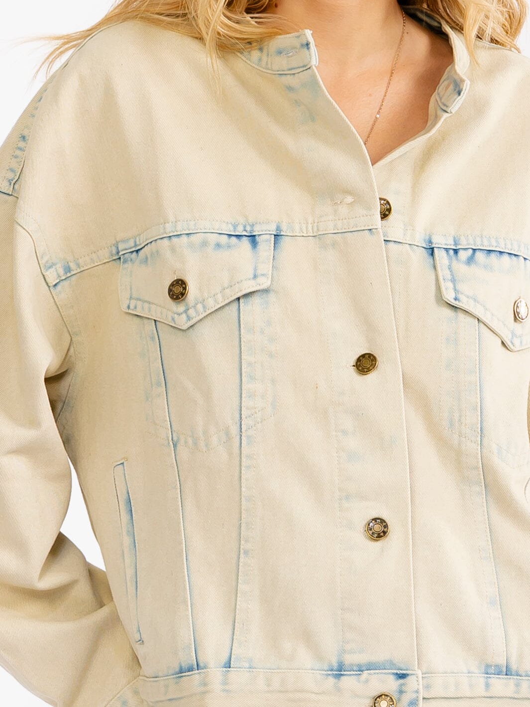 WOMEN'S LONG SLEEVE BUTTON UP FRONT POCKETS WASHED DENIM JACKET