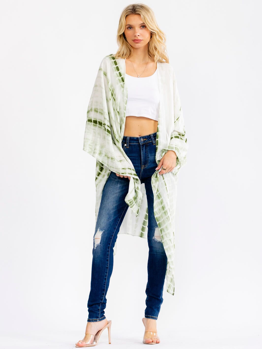 WOMEN'S LONG BELL SLEEVE OPEN TIE DYE KIMONO