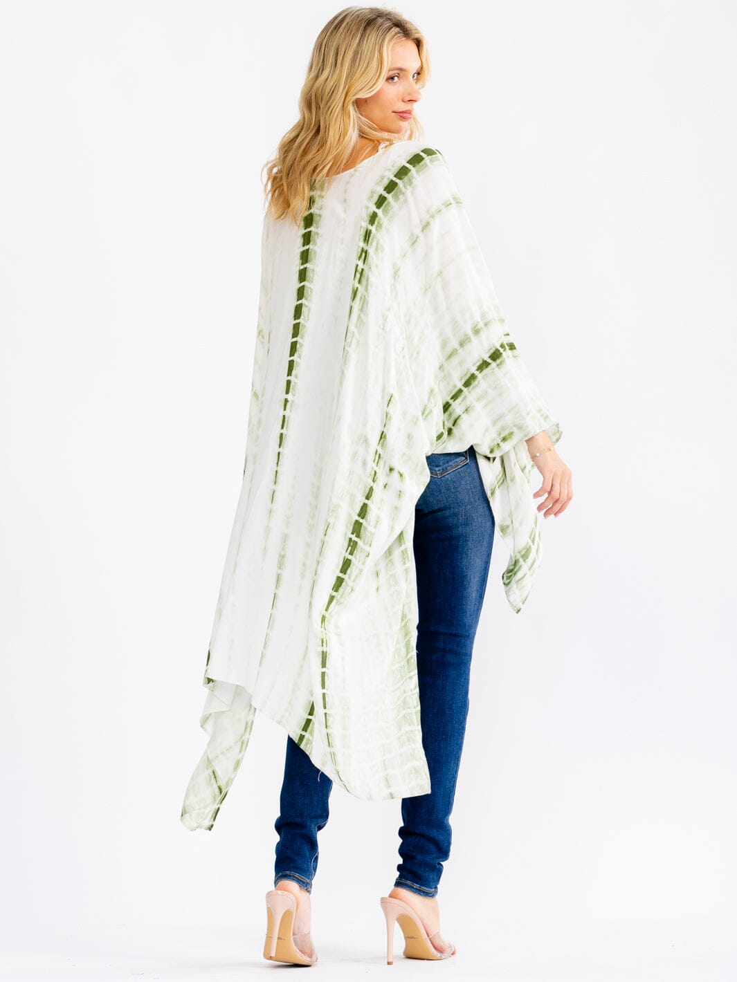 WOMEN'S LONG BELL SLEEVE OPEN TIE DYE KIMONO