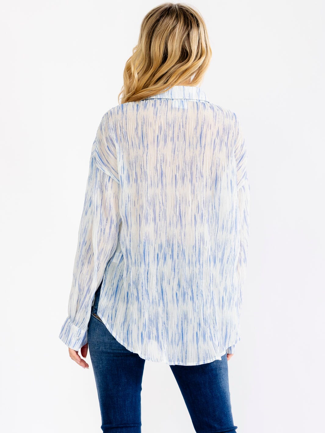 WOMEN'S LONG SLEEVE BUTTON UP TIE DYE DETAILED SHIRT
