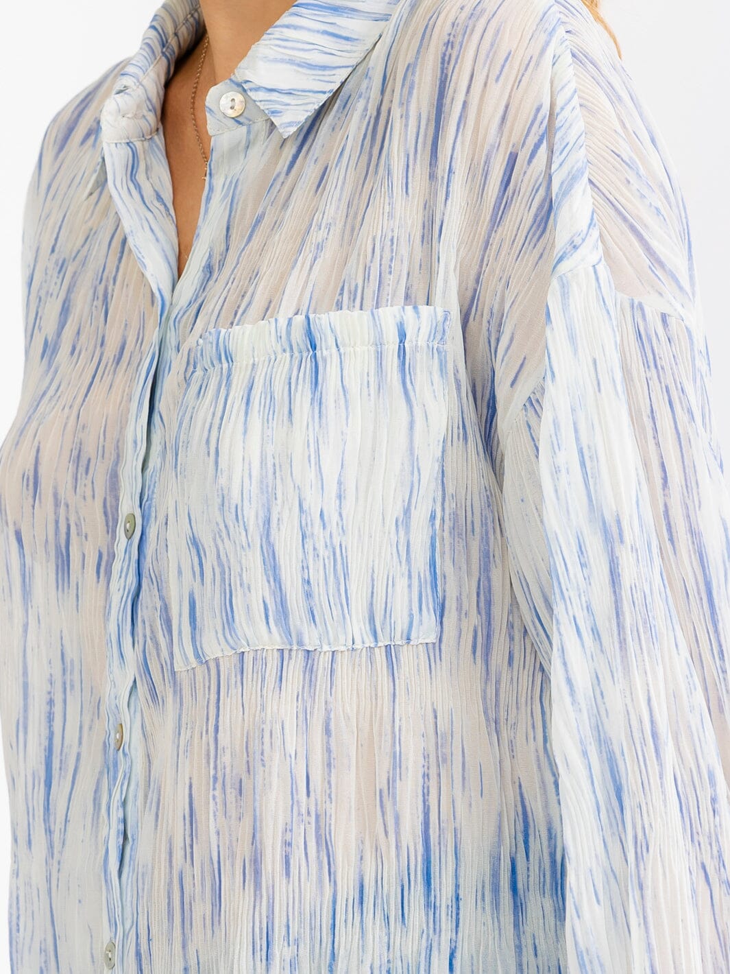 WOMEN'S LONG SLEEVE BUTTON UP TIE DYE DETAILED SHIRT