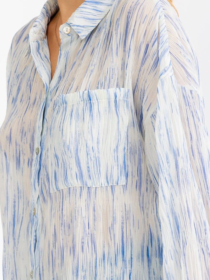 WOMEN'S LONG SLEEVE BUTTON UP TIE DYE DETAILED SHIRT